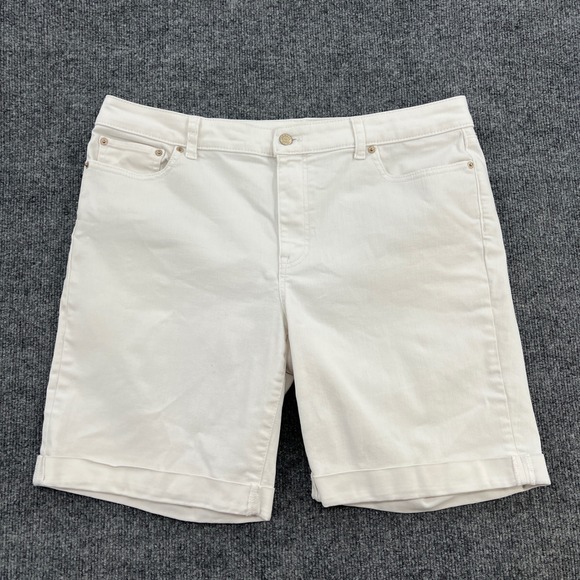 Talbots Pants - Talbots Girlfriend‎ Short Womens Size 14 White Denim Cuffed Classic Preppy